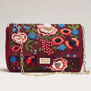 NWT Anthro Maeve Oversized Beaded Shoulder Bag - Red Floral